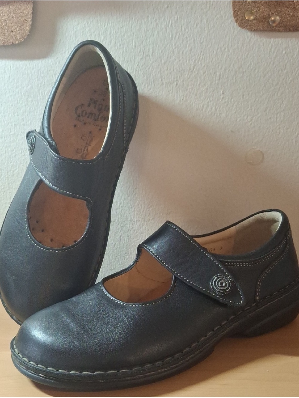 Finn Comfort Mary Jane Black Leather Flats 38